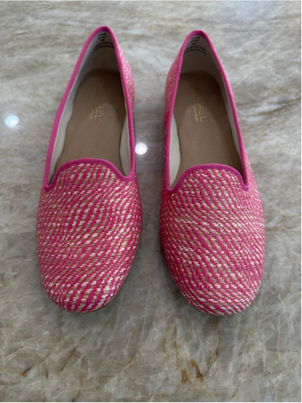 Women's Michael Shannon Pink & Beige Woven Flats Size 8, woven raffia like upper